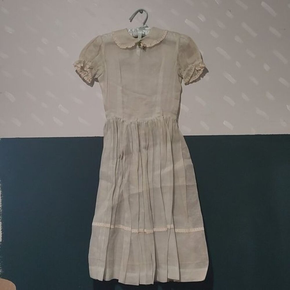 Vintage 1950s blue sheer lace dress peasant